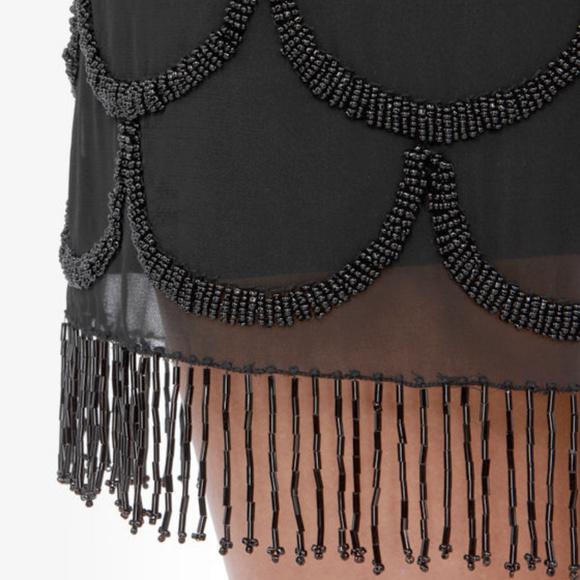 Black Swan Beaded Black Fringe Cocktail Dress - Picture 5 of 5